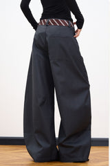 Paisley Accent Curved Leg Wide Leg Tailored Pants