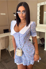 Ruffled Collar Floral Work Dress