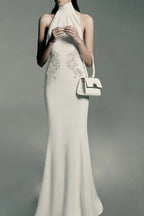 High Neck Lace Mermaid Reception Dress