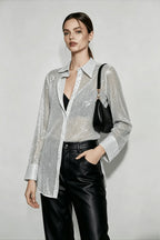 Sequin Collared Long Sleeve Glamorous Blouse