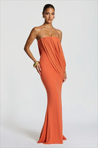Solid Strapless Ruched Mesh Bodycon Dress