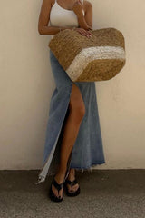 High Waist Denim Slit Maxi Skirt