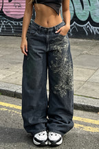 High Rise Washed Wide Leg Straight Jeans