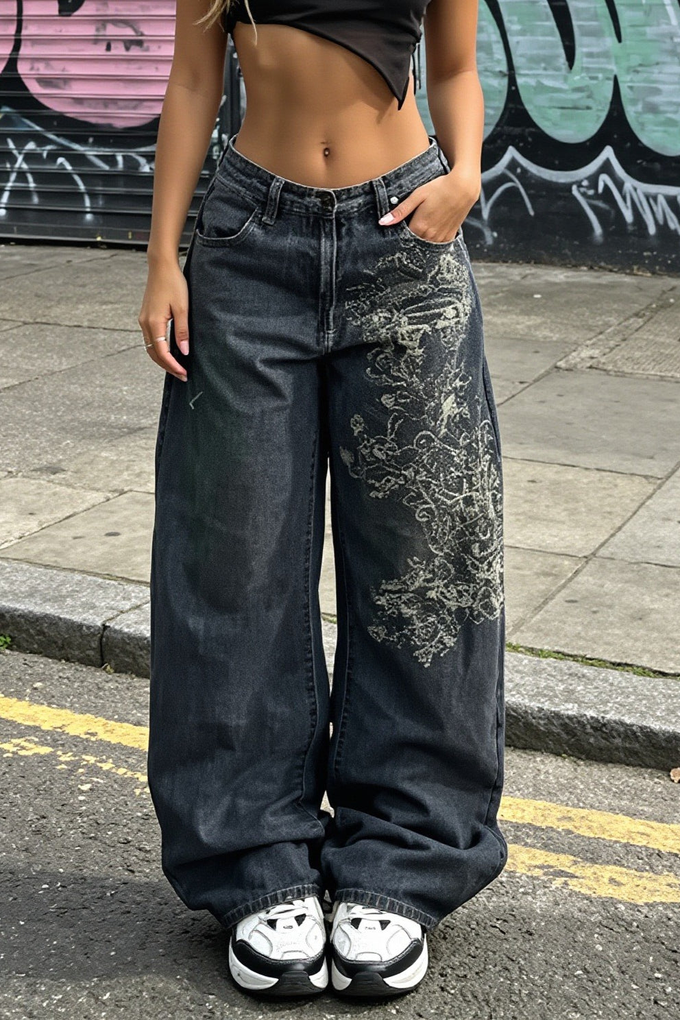 High Rise Washed Wide Leg Straight Jeans