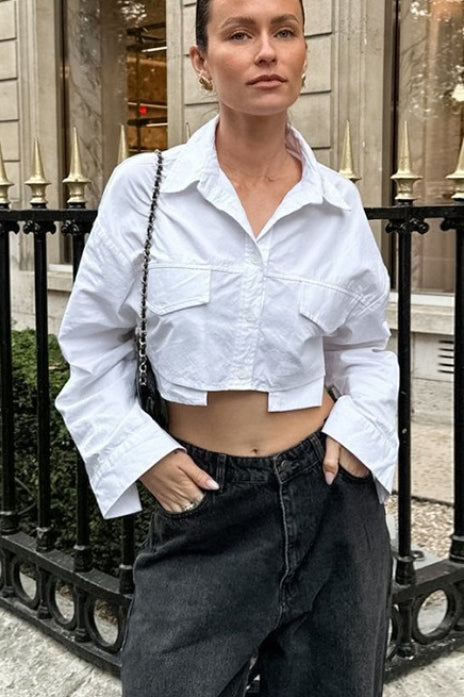 Cropped Pocket Detail Cotton Blouse Main image
