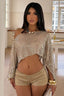 Sequin One Shoulder Flared Sleeve Party Crop Top