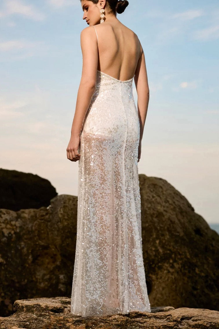 Low-Back Sequin Maxi Slip Dress Secondary image
