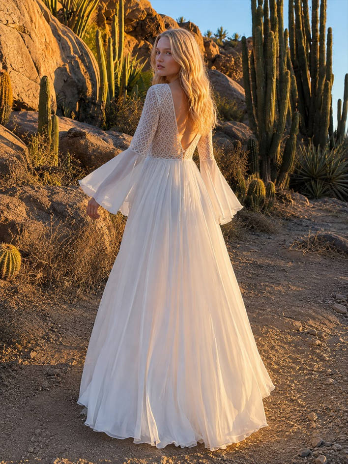 Lace Cutout Bell Sleeve Boho Dress Secondary image