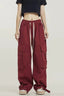 Street Style Loose Wide Leg Red Cargo Pants