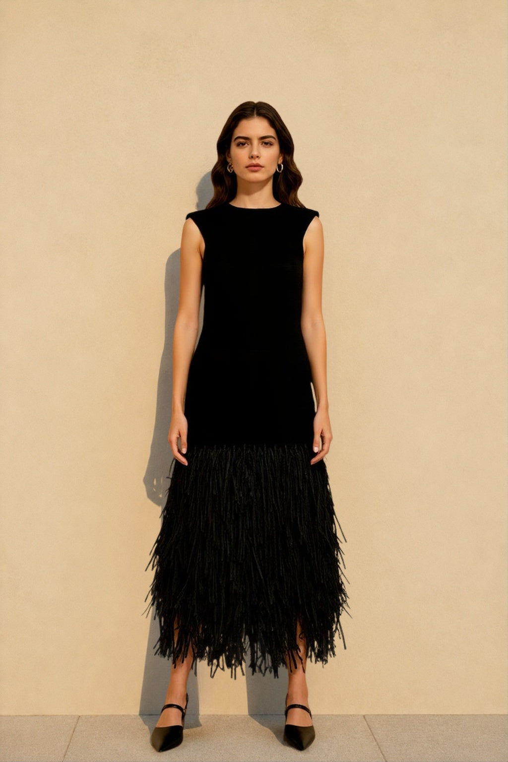 Solid Raffia Panel Knit Midi Chic Cocktail Dress Secondary image