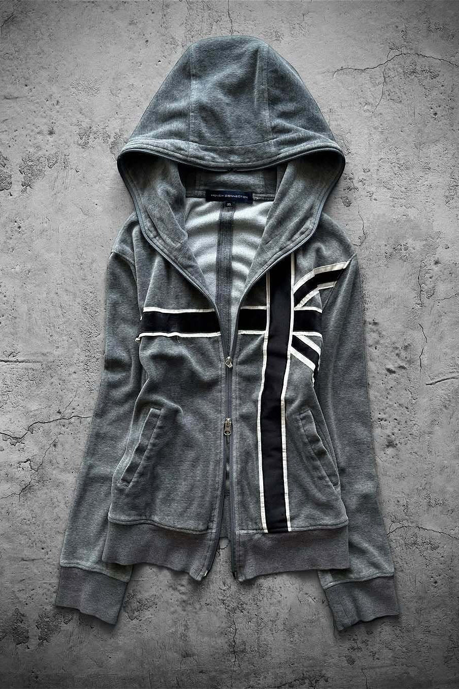 Contrast Stripe Washed Longline Full Zip Hoodie Main image