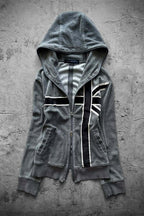 Contrast Stripe Washed Longline Full Zip Hoodie