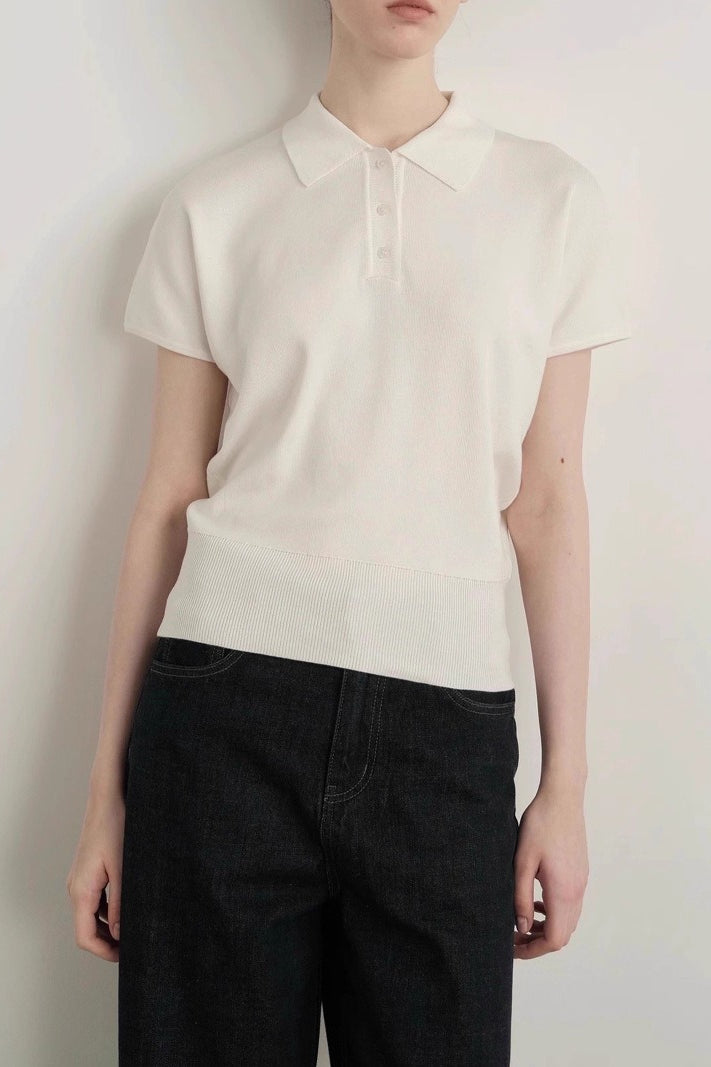 Vintage White Polo Knit Top Secondary image