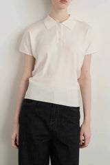 Vintage White Polo Knit Top