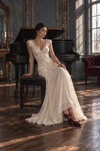 Sheer Lace V Neck Elegant Maxi Dress