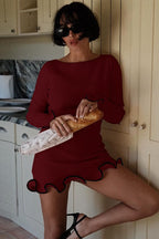 Wave Hem Knit A-Line Birthday Dress