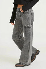 Y2K Pearl Embellished High Waist Boyfriend Straight Jeans