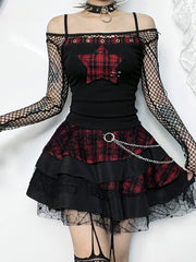 Goth Y2K Pentagram Patchwork Cyber Punk Crop Top