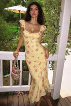 Flutter Sleeve Square Neck Floral Slip Dress