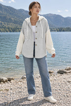 Ribbed Sleeve Patchwork Button Hoodie