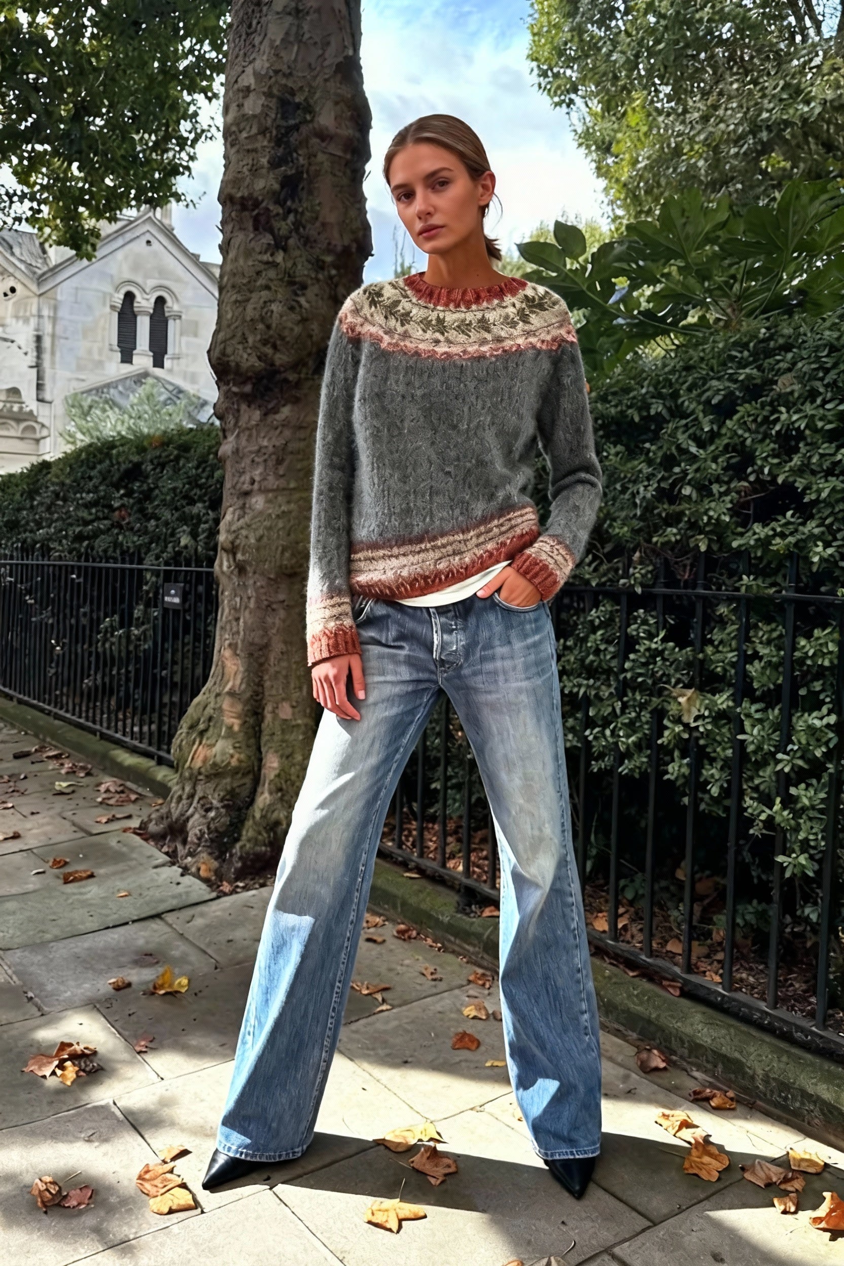 Round Colorblocked with Neck Sweater Design Main image