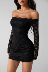 Off Shoulder Long Sleeve Slim Lace Dress