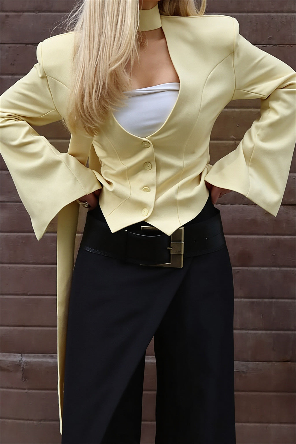 Scarf Tie Flared Cuff Fitted Button Coat