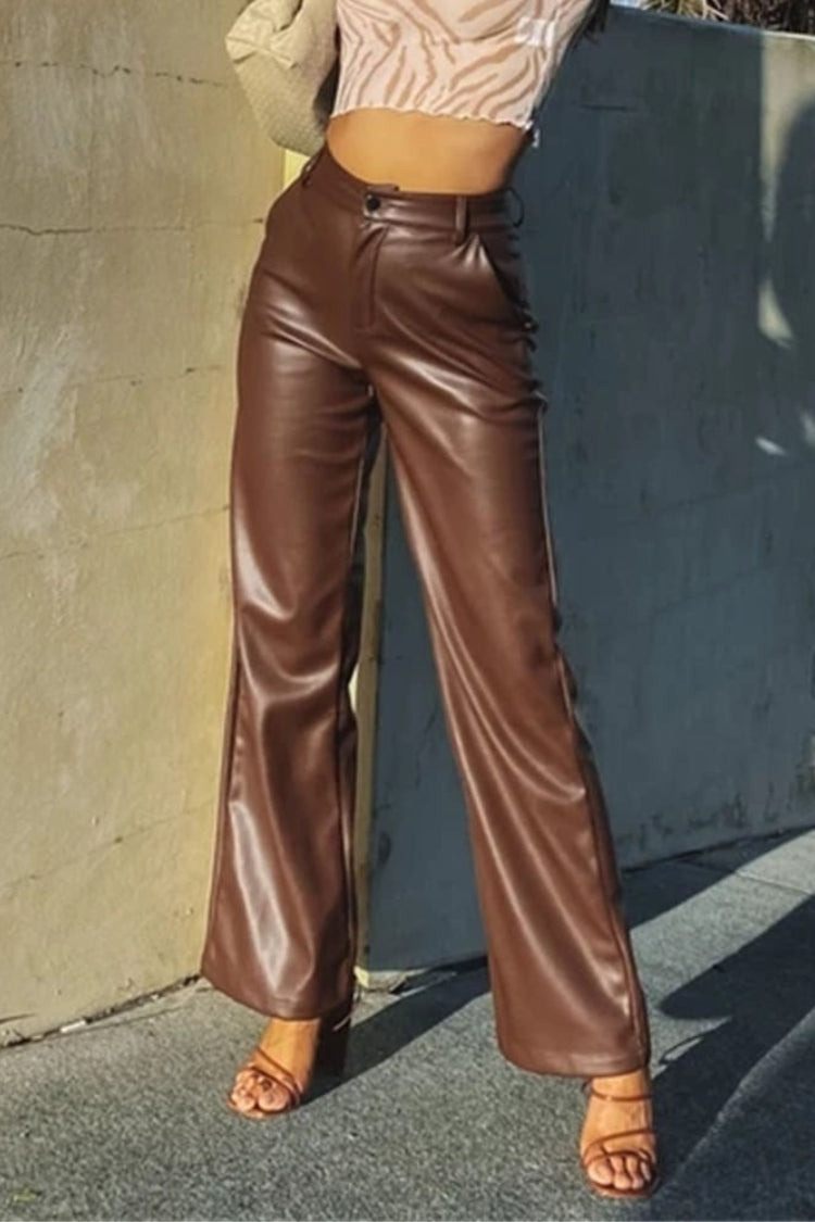 Stretchy PU Leather Versatile Casual Pants Main image