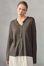 Color Block Placket Knit Top