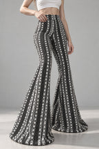 Striped Knit Elastic Flare Pants