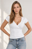Deep V Neck Solid Slim Waist T-shirt