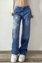 Graphic Print Relaxed Wide Leg Jeans