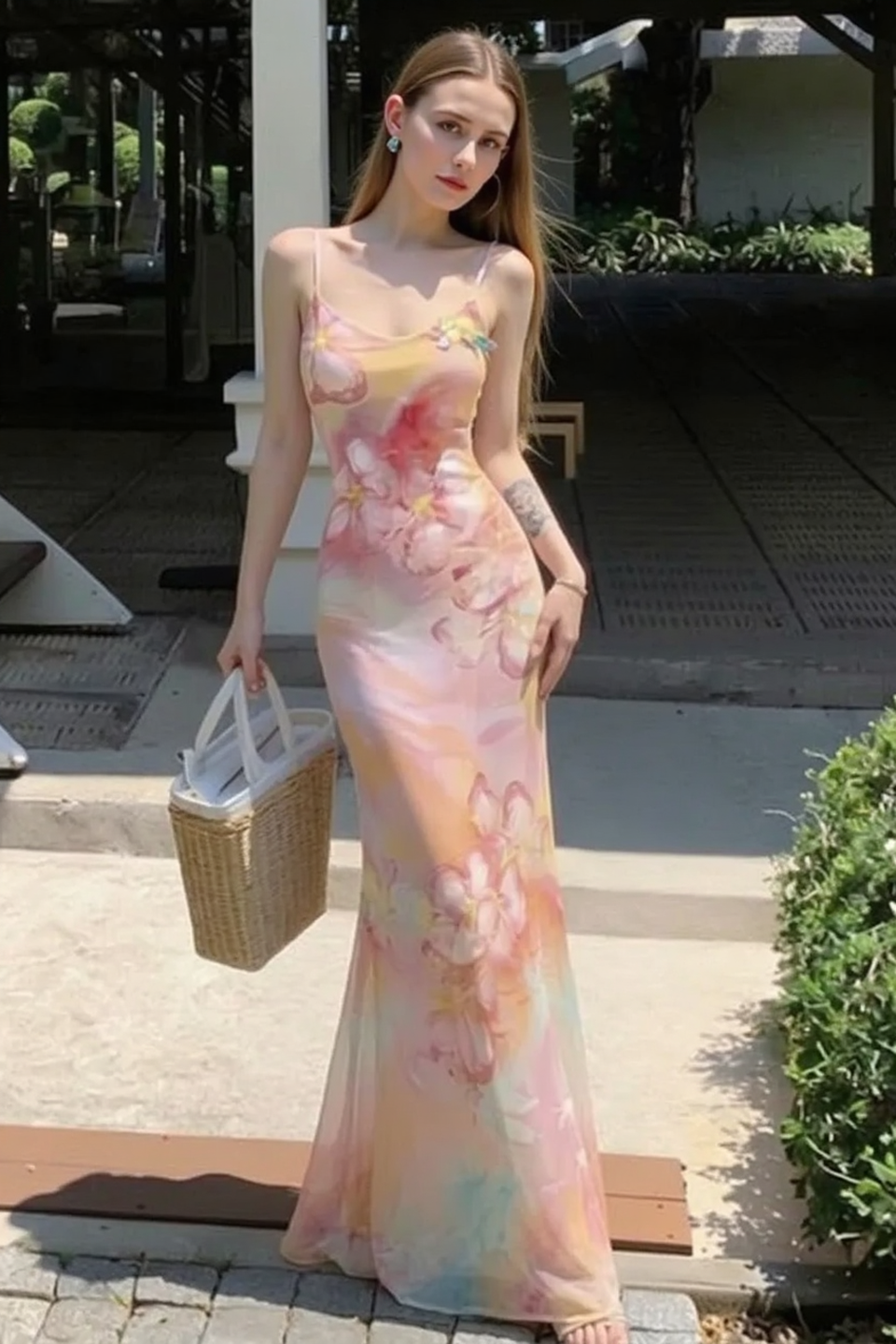 Vibrant Floral Slim Fit Mermaid Slip Dress Main image