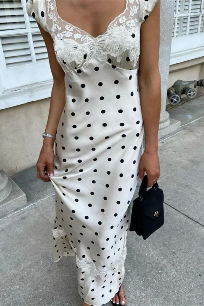 Lace Satin Polka Dot Maxi Dress Secondary image