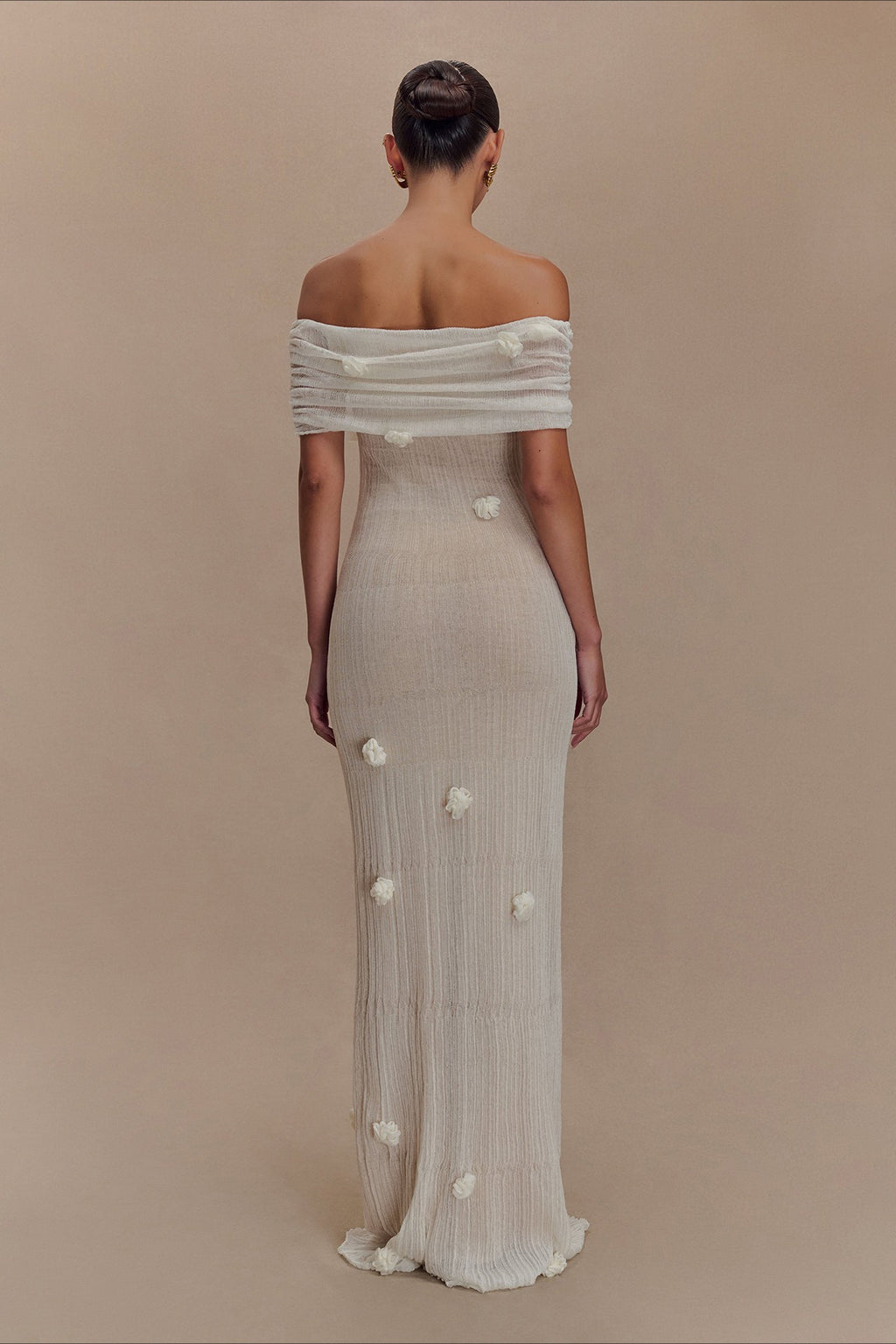 Floral Applique Off Shoulder Knit Maxi Dress