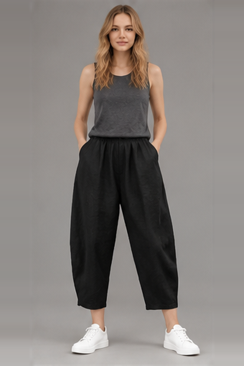 Elastic Waist Vintage Lady Loose Casual Pants