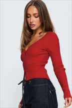 Ribbed V Neck Button Cardigan