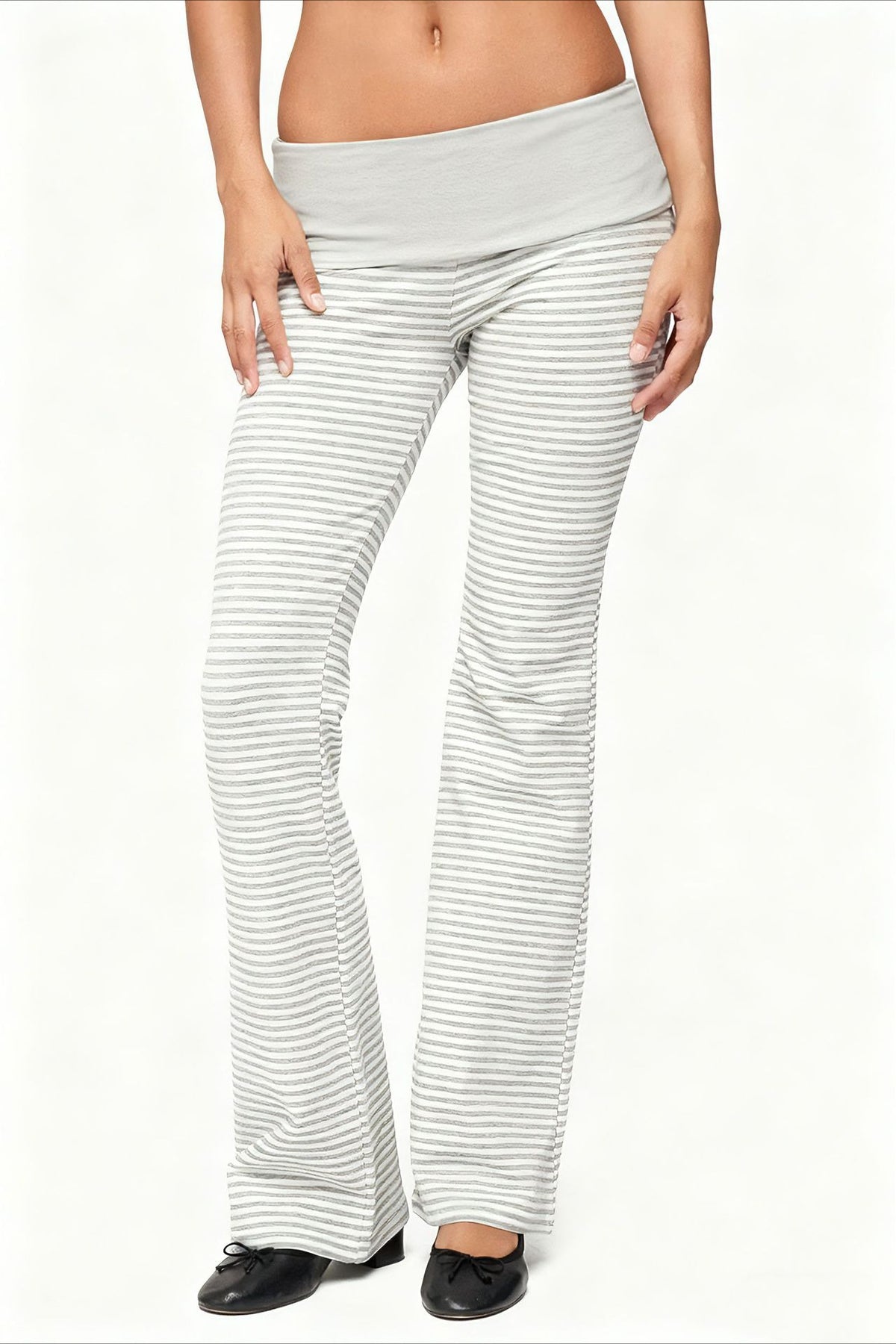 Striped Foldover Waist Flare Leg Pants