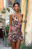 Printed Halter Deep V-Neck Backless Mini Dress