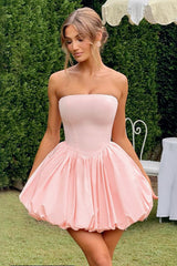 Strapless Tie Halter Puff Birthday Dress