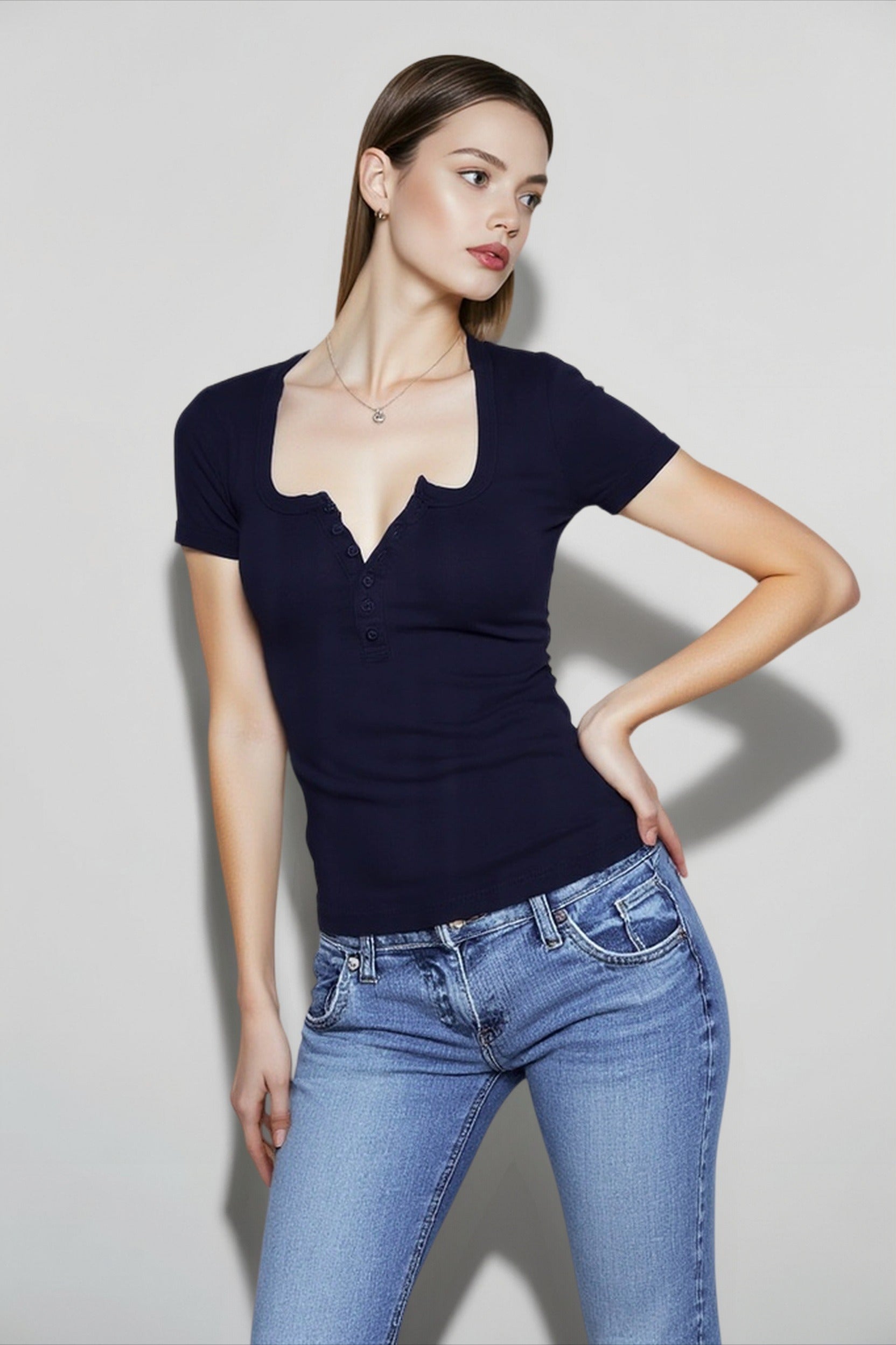 Cinched Waist Square Neck T-shirts Secondary image