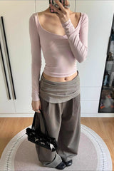 Pleated Banana Loose Slim Straight Wide Leg Pants