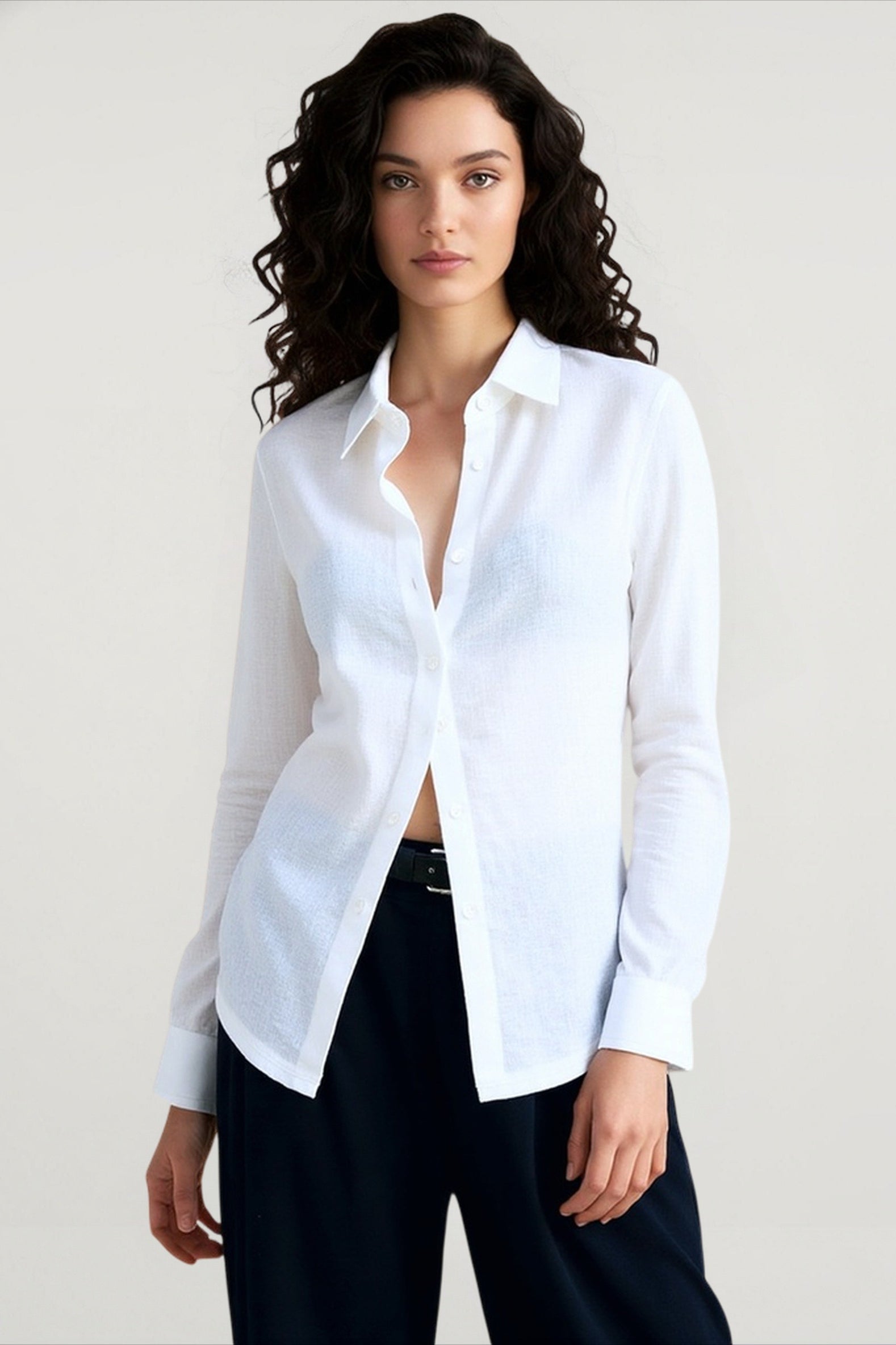 Linen Sheer Button Down Blouse Main image
