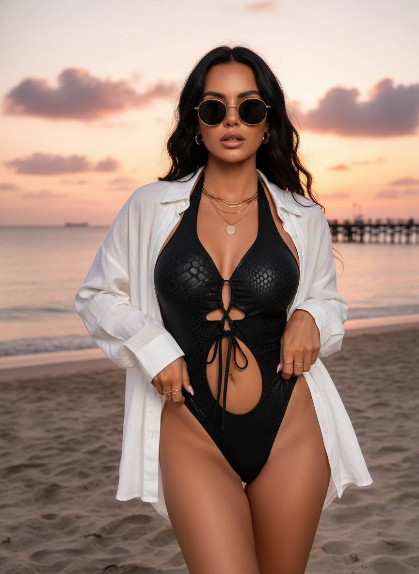 Black Snake Print Criss Cross One Piece Secondary image