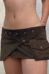 Suede Studded Wrap Mini Skirt
