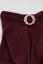 Sequined Strapless Cutout Cowl Neck Mini Dress