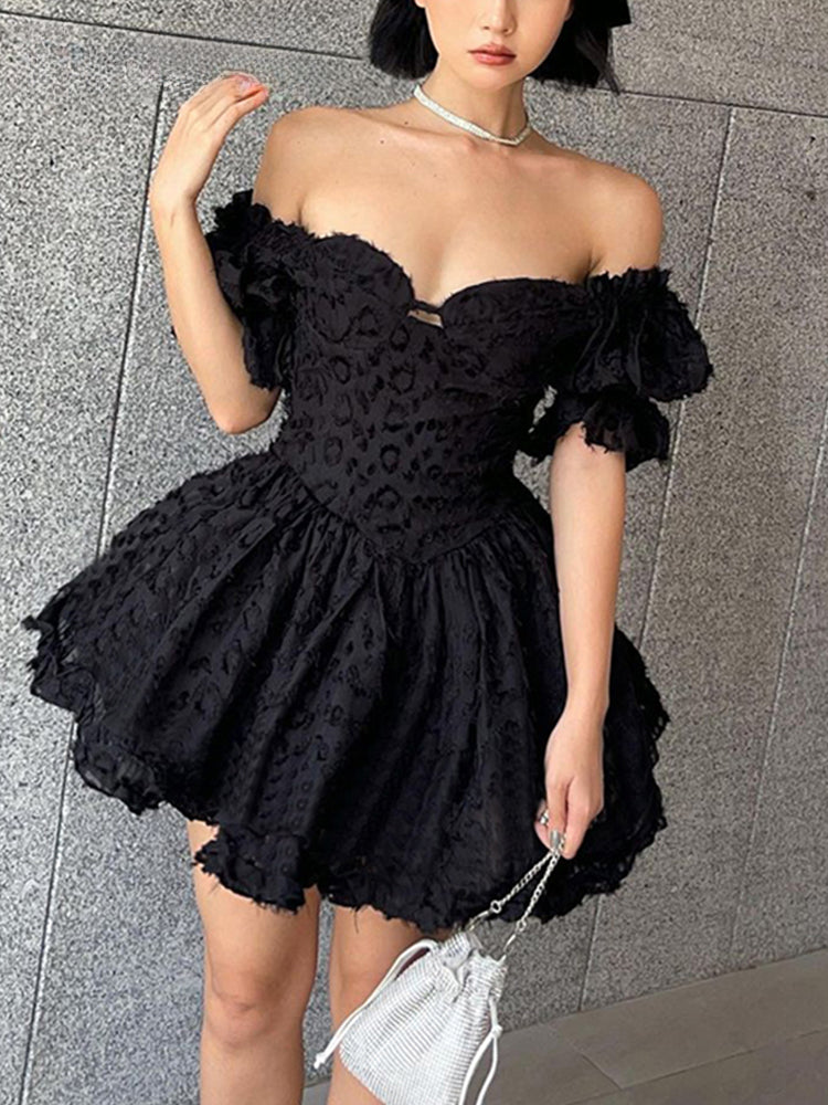 Lolita Summer Vintage High Waist Black Ball Gown Goth Aesthetic Puff Sleeve V-neck Corset Mini Dress Main image
