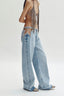 Rhinestone Low Rise Straight Leg Denim Jeans