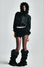Faux Fur Trim Patterned Cropped Zip Hoodie
