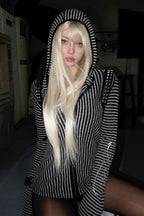 Striped Metallic Letter Fitted Zip Hoodie